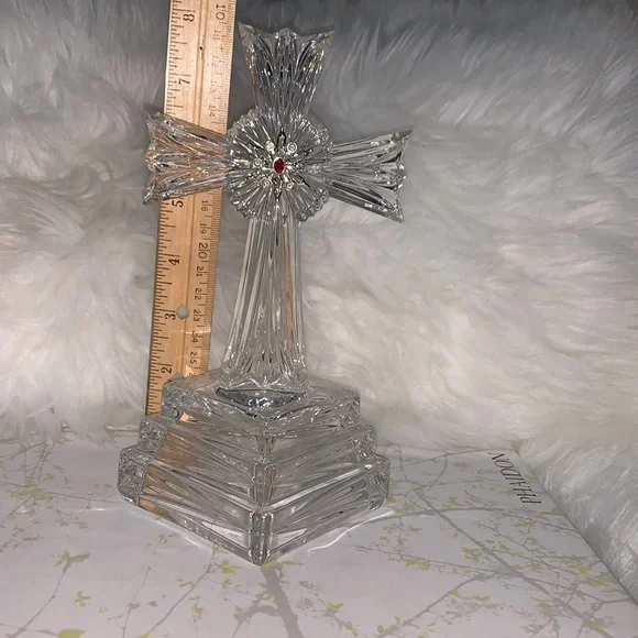 Beautiful Crystal Cross with Ruby Stone Center - Picture 6 of 7